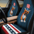 Boxer Puppy With Stripes And Stars Pattern In Navy Blue Background Car Seat Cover