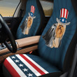 Yorkie With Stripes And Stars Pattern In Navy Blue Background Car Seat Cover