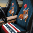 Bulldog With Stripes And Stars Pattern In Navy Blue Background Car Seat Cover