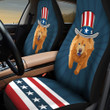 Chow Chow With Stripes And Stars Pattern In Navy Blue Background Car Seat Cover