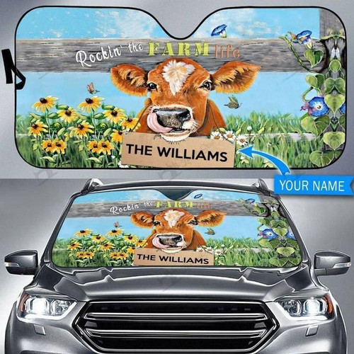 Beef Cattle Rockin Custom Name Car Sun Shade Cover Auto Windshield