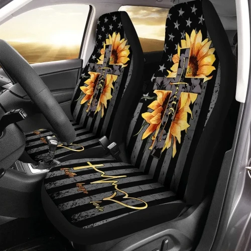 Faith Hope Love Cross Sunflower Pattern Printed Car Seat Covers
