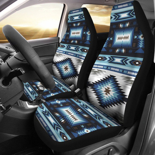 Navajo Dark Blue And White Printed Car Seat Covers