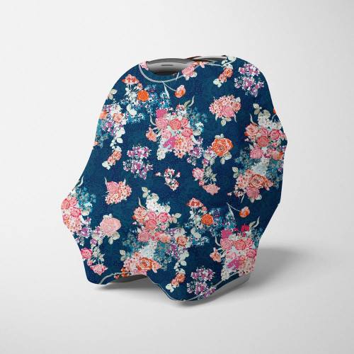 Navy Floral Background Baby Car Seat Covers Canopy