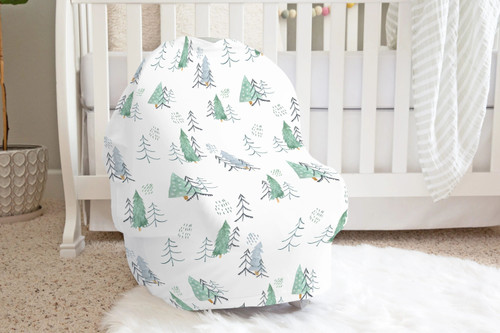 Forest Pine Trees Background Baby Car Seat Covers Canopy