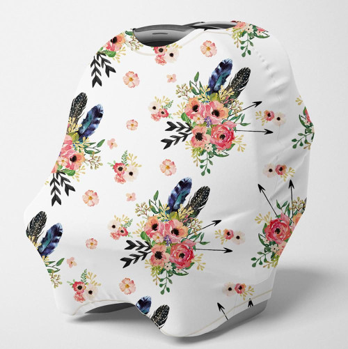 Feather Floral Background Baby Car Seat Covers Canopy
