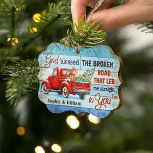 Custom Name God Blessed The Broken Road Couple Christmas Gift Car Hanging Ornament Car Accessories