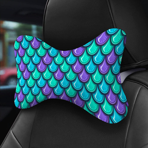 Marine Teal Mermaid Scales Pattern Car Headrest Pillow Car Pillow Set of 2