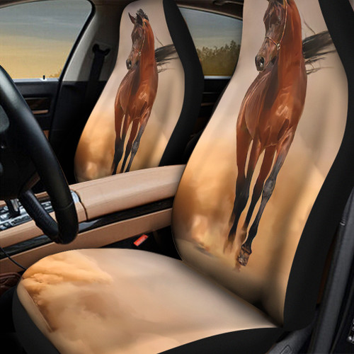 Love Horses Alone On Brown Pattern Printed Car Seat Covers