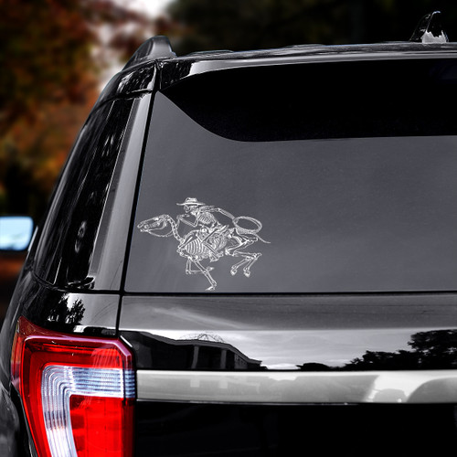 Cowboy Skeleton Riding Horse Printed Car Sticker Decal