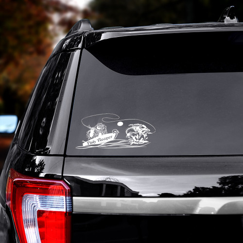 Grim Reaper Fish Boat Skull Skeleton Printed Car Sticker Decal