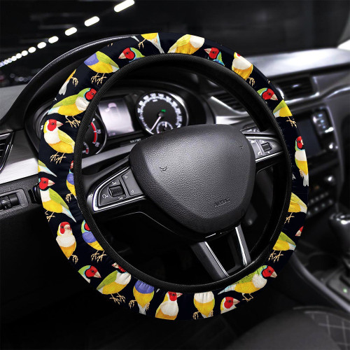 Seamless Baltimore Oriole Bird Pattern Black Printed Car Steering Wheel Cover