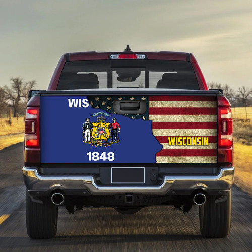 Wisconsin Flag Mix American Flag Truck Tailgate Decal Car Back Sticker