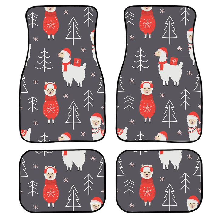 Lovely Llamas In Christmas Clothes Outline Pine Trees Car Mats Car Floor Mats