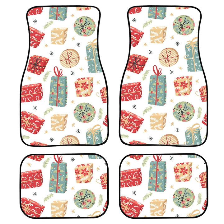Vintage Candy Canes Fowers Holly Leaves And Snowflakes Pattern On Gift Boxes Car Mats Car Floor Mats
