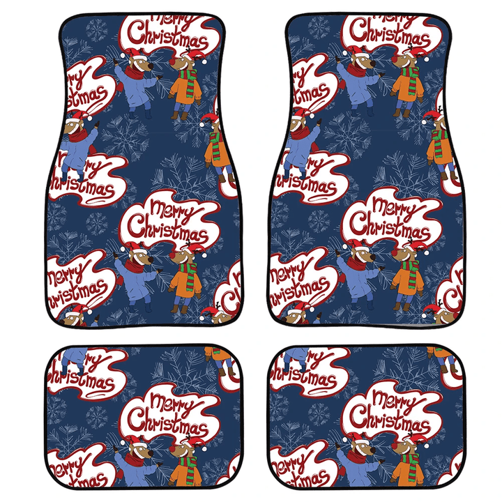 Merry Christmas With Ttwo Happy Friendly Deer In Scarf Car Mats Car Floor Mats