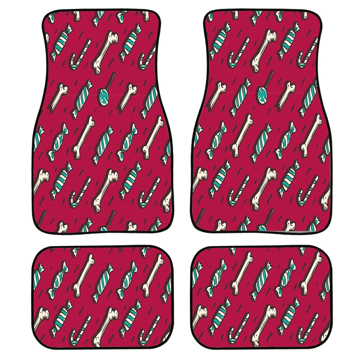 Christmas Sweets Candy And Bone On Red Car Mats Car Floor Mats