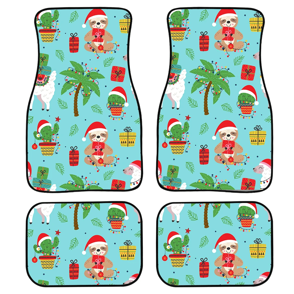 Happy Sloth With Gift And Cute Christmas Cactus Car Mats Car Floor Mats