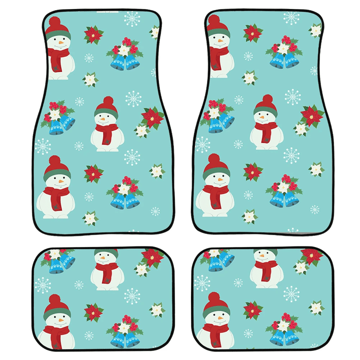 Chirstmas Snowman In Hat And Scarf With Bell Poinsettia Car Mats Car Floor Mats