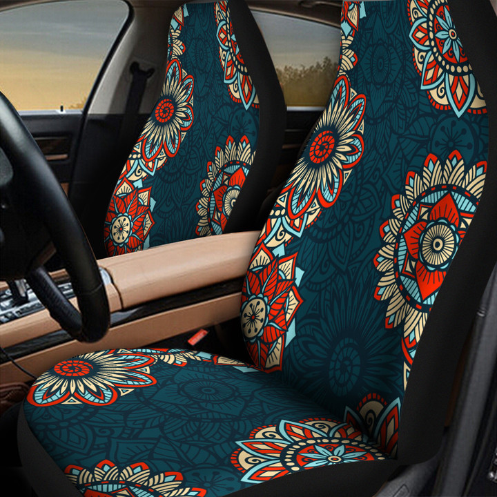Red And Yellow Vintage Aztec Flower Tribal Pattern All Over Print Car Seat Cover