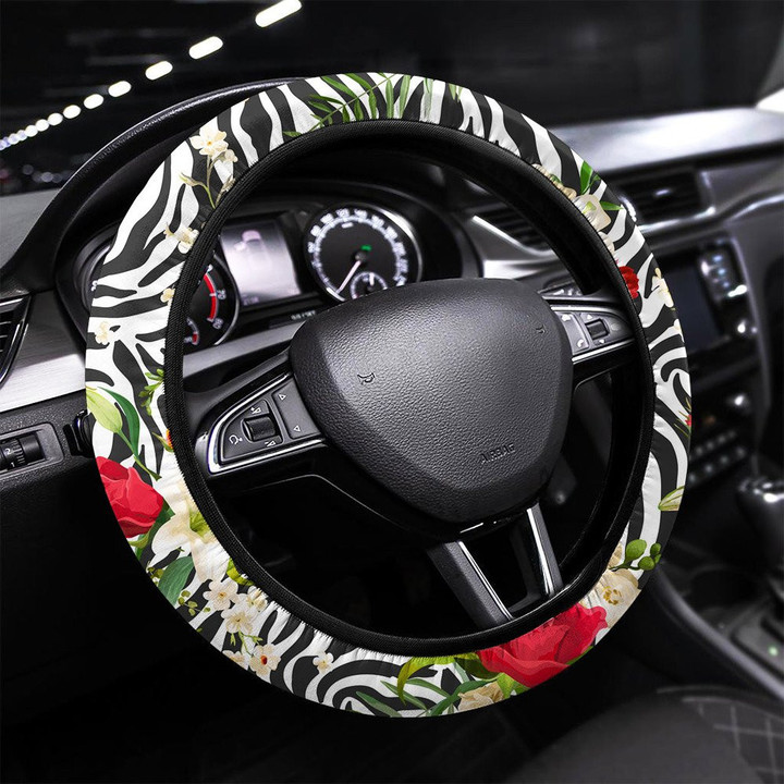 Tribal Vintage Hawaiian Hibiscus Flowers Wallpaper Printed Car Steering Wheel Cover