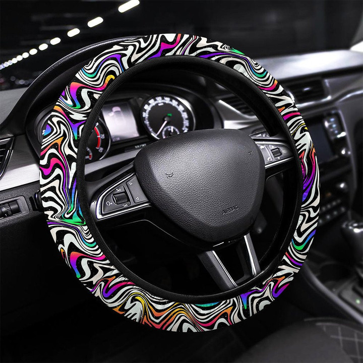 Violet Geometric Seamless Pattern Printed Car Steering Wheel Cover
