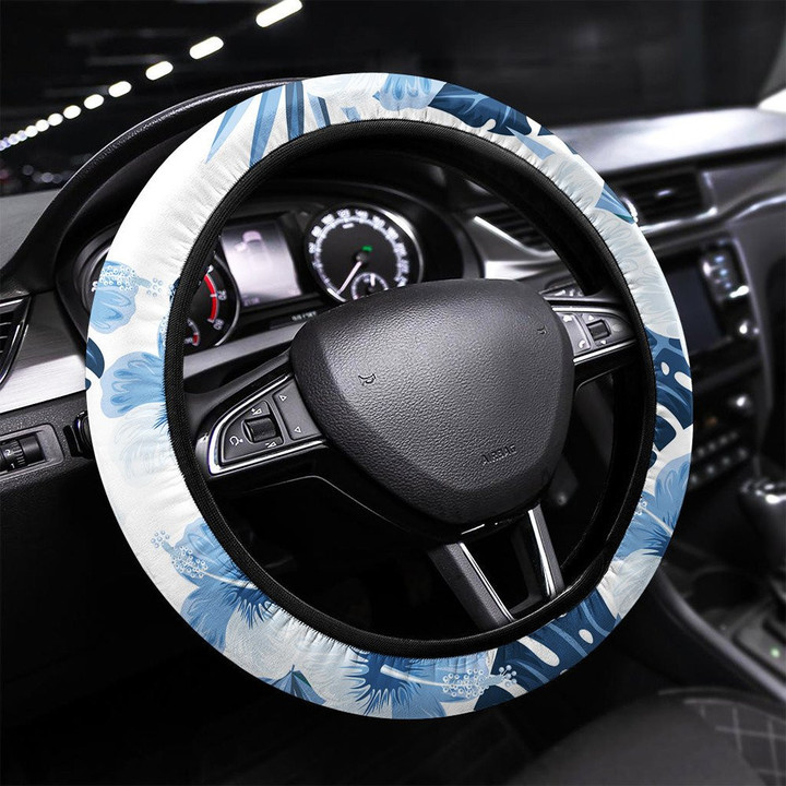 Pattern Hibiscus And Tropical Leaves Printed Car Steering Wheel Cover