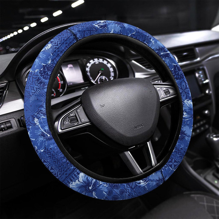 Monochrome Seamless Pattern With Gorgeous Blooming Printed Car Steering Wheel Cover