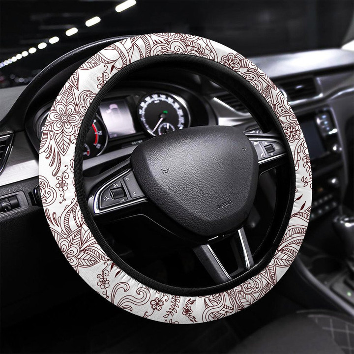 Floral Hand Drawn Seamless Pattern Background Printed Car Steering Wheel Cover