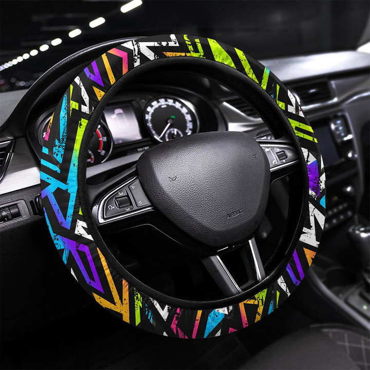 Abstract Graffiti Seamless Texture With Grunge Printed Car Steering Wheel Cover