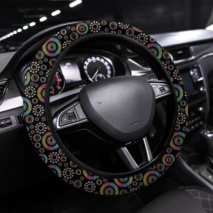 Vintage Abstract Bright Neon Color Ornament Printed Car Steering Wheel Cover