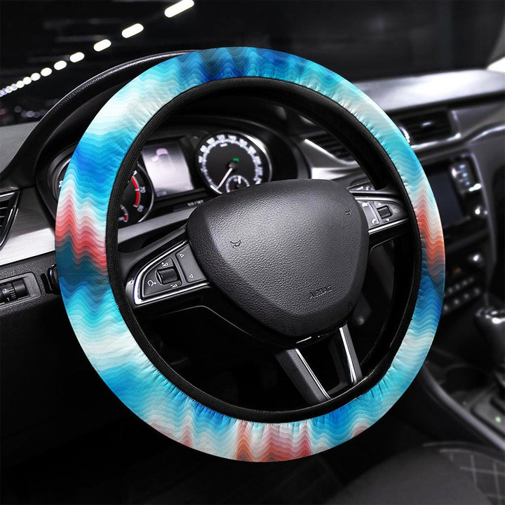 Water Curved Wave Lines Seamless Texture Printed Car Steering Wheel Cover