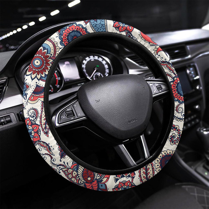 Pattern With Gold Black Tropical Leaves Printed Car Steering Wheel Cover