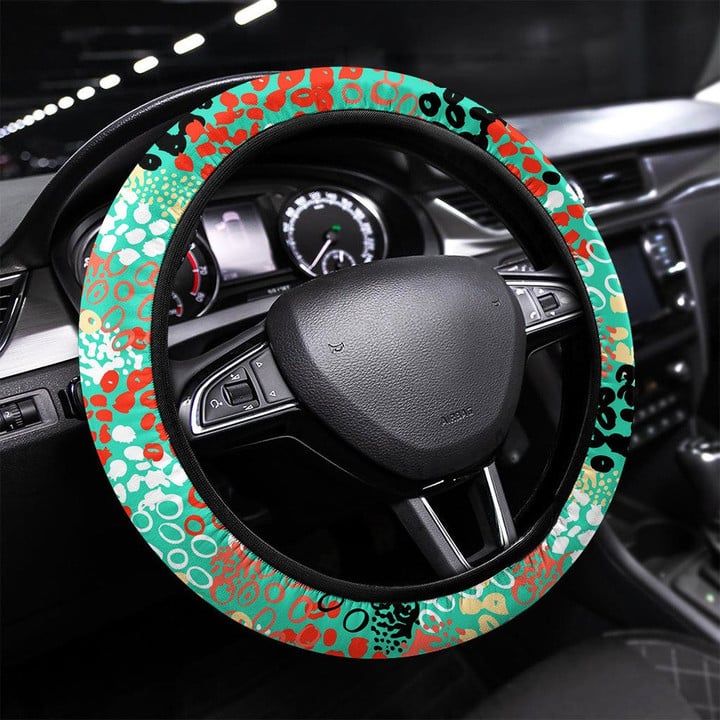 Hand Painted Pattern With Splatters Printed Car Steering Wheel Cover
