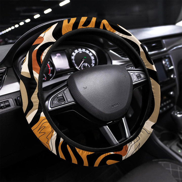 Tiger Head Line Drawing Minimal Elements Seamless Printed Car Steering Wheel Cover