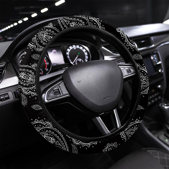 Seamless Pattern With Oriental Ornament Printed Car Steering Wheel Cover