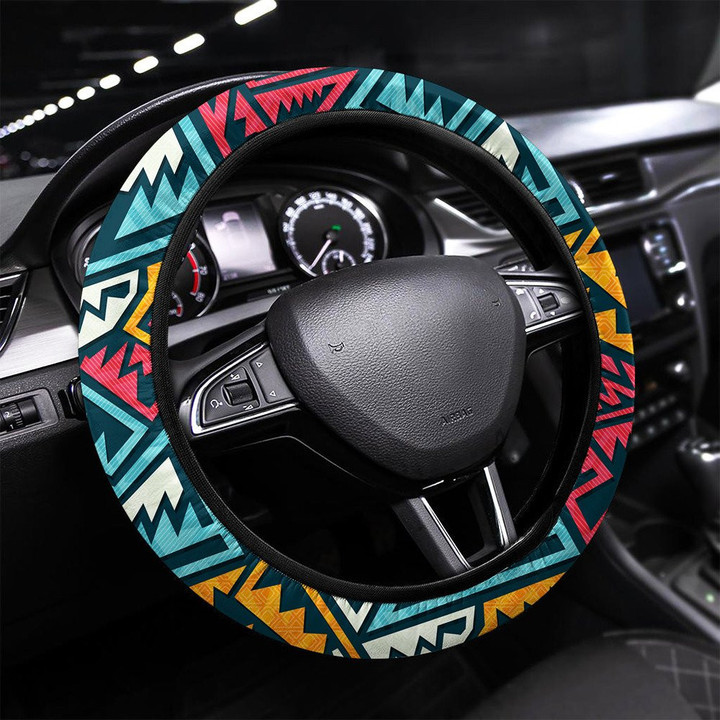 Colored Tribal Pattern Printed Car Steering Wheel Cover