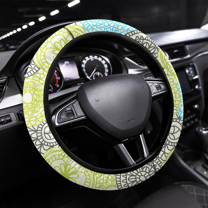 Stylish Floral Background Printed Car Steering Wheel Cover