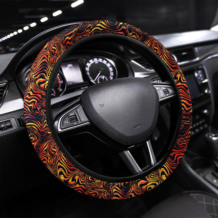 Blue Curved Wave Lines Seamless Texture Printed Car Steering Wheel Cover