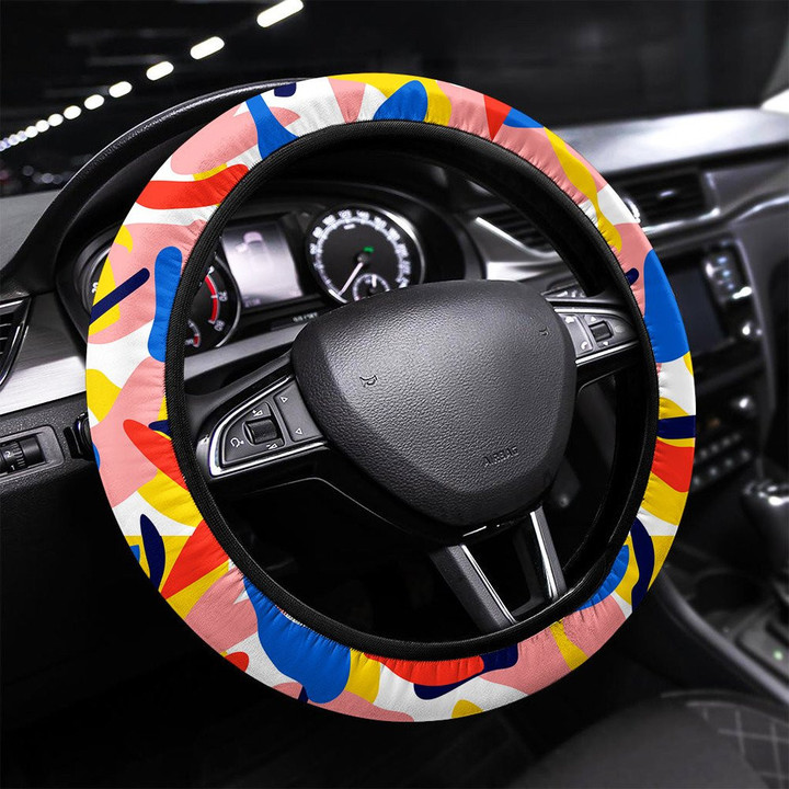Abstract Seamless Pattern Hand Drawn Doodle Printed Car Steering Wheel Cover