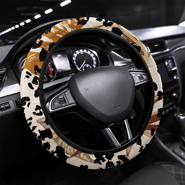 Abstract Tropical Leaves Grunge Leopard Printed Car Steering Wheel Cover