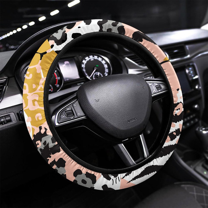 Abstract Seamless Pattern With Animal Skin Printed Car Steering Wheel Cover