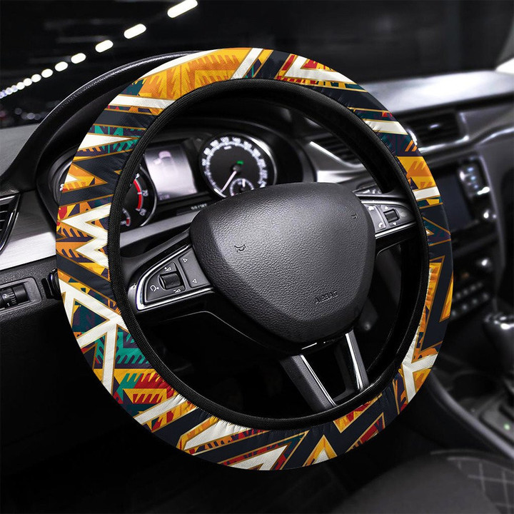 Ethnic Geometric Seamless Pattern Printed Car Steering Wheel Cover