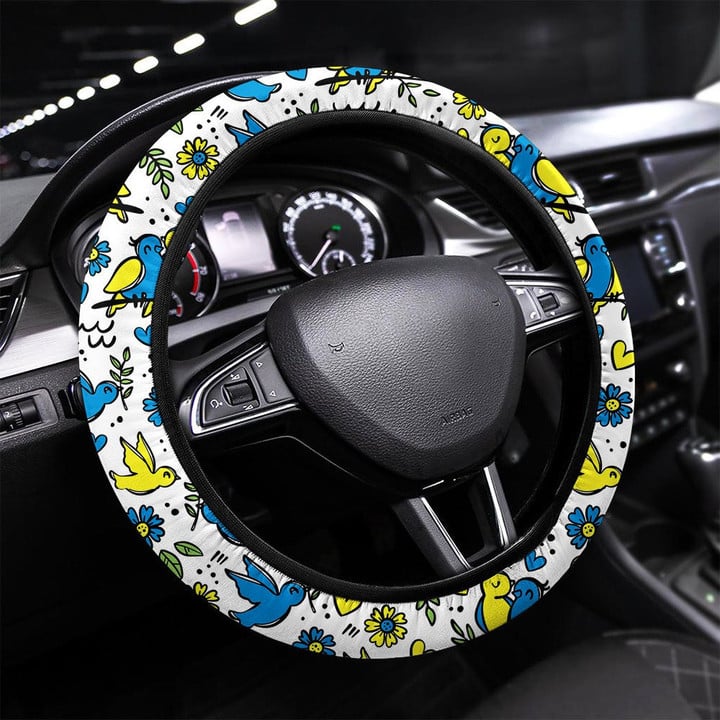 Bird Holiday Seamless Pattern Printed Car Steering Wheel Cover