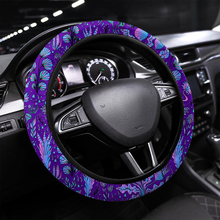 Bright Psychedelic Colorful Decorative Plants Printed Car Steering Wheel Cover