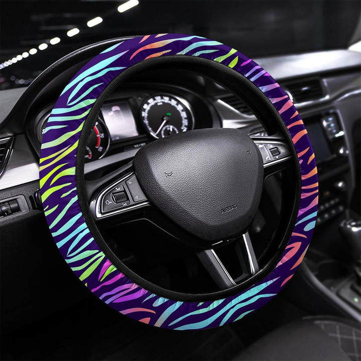 Tiger Striped Rainbow Seamless Pattern Printed Car Steering Wheel Cover