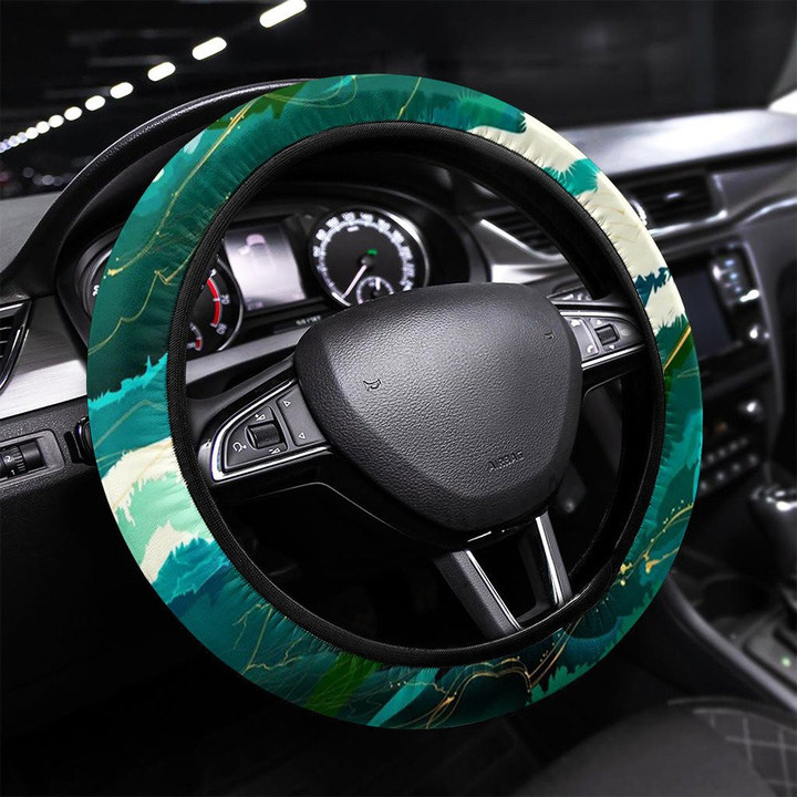 Seamless Pattern Ornament Texture Of Green Printed Car Steering Wheel Cover