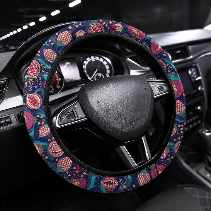 Hibiscus Flower Seamless Pattern Printed Car Steering Wheel Cover