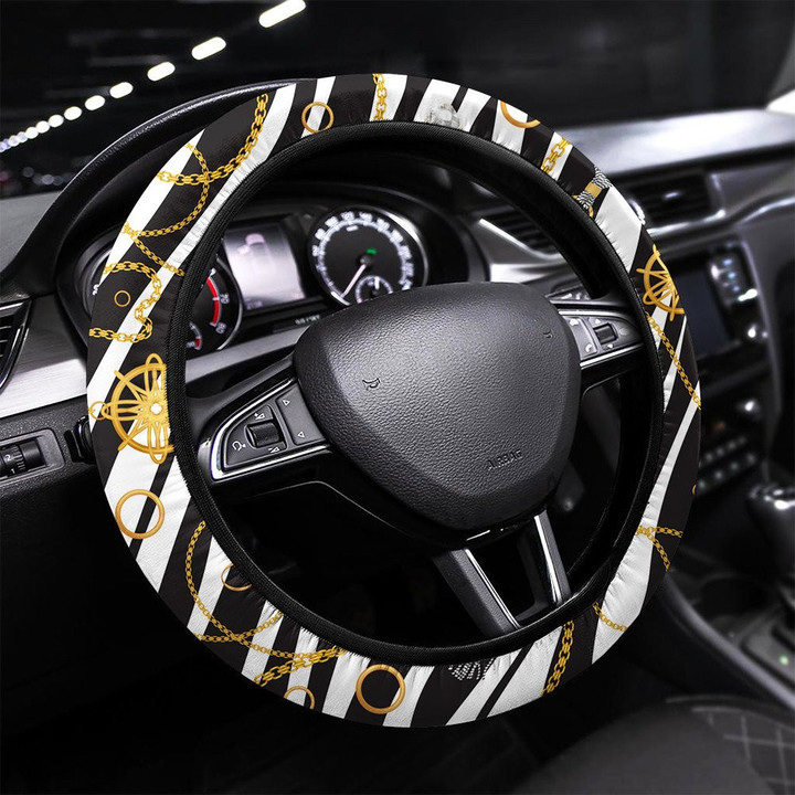 Chain Seamless Pattern Luxury Zebra Animal Skin Printed Car Steering Wheel Cover