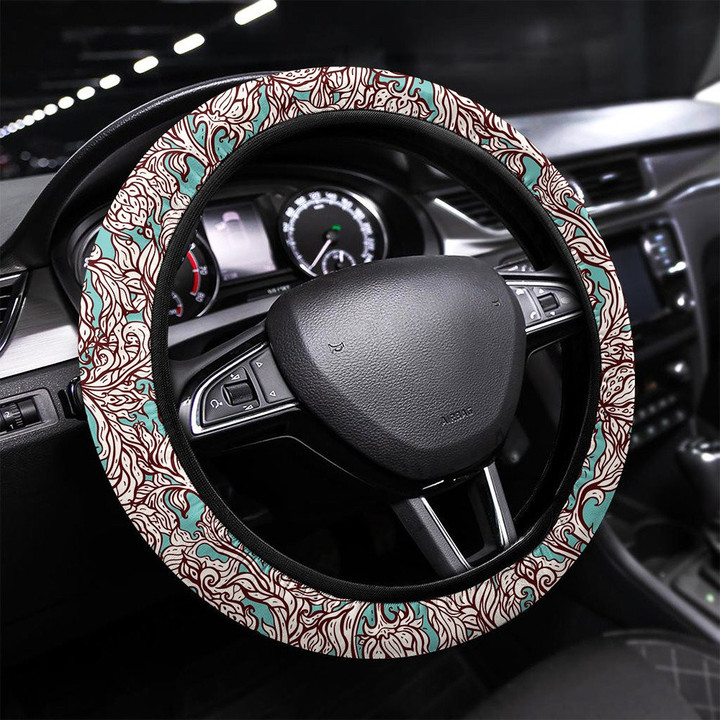 Exotic Garden Hand Drawn Floral Pattern Vintage Printed Car Steering Wheel Cover